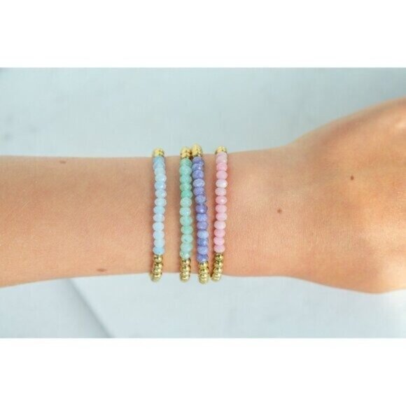 Lavender Stone Stretch Bracelet Waterproof Gold Gemstone Stretch Bracelet Stack - Picture 4 of 9